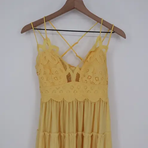 Zenana Outfitters Yellow Crochet Lace Tiered Dress Sundress XL