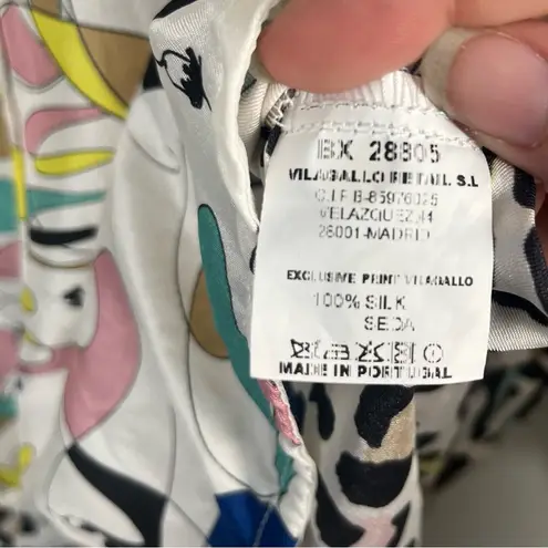 Vilagallo Silk Ski animal print crossword button down blouse size 38 White