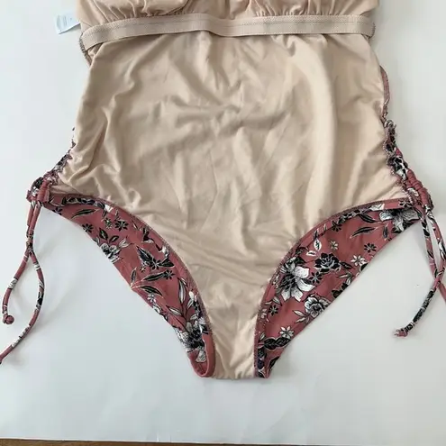 Kona Sol Floral One Piece Swimsuit Criss Cross Back Ruched Sides Womens XL