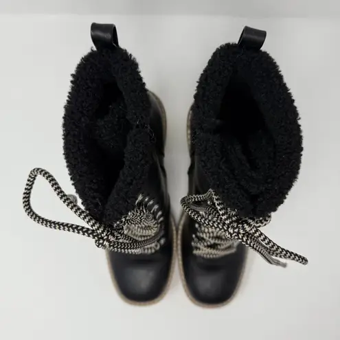 Dolce Vita Carmen Faux Fur Shearling Lace Up Heeled Boots Women's 9 Black NWOB