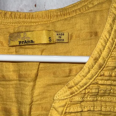prAna Shirt Womens Small Yellow Nieves Sleeveless Tank Top V Neck Button Front
