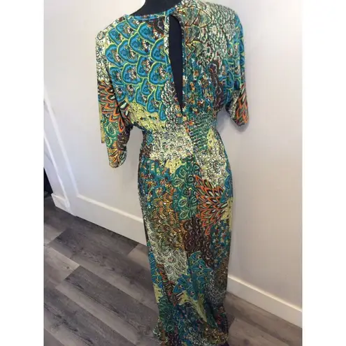 5th & Love 5th Love Maxi Dress V Neck Open Back Short Sleeve peacock Colors Designs XL