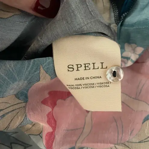 Spell/Free People Tyler Printed Shirt in Blue Shadow Size S. NWT