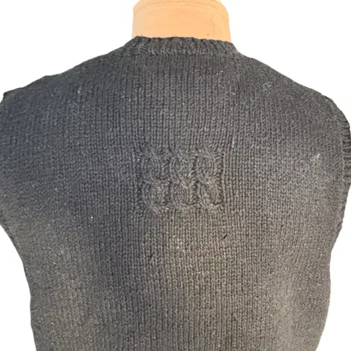 Vintage Marisa Christina Hand Knit Black Leaf Sweater Vest Black Autumn Cozy Size M