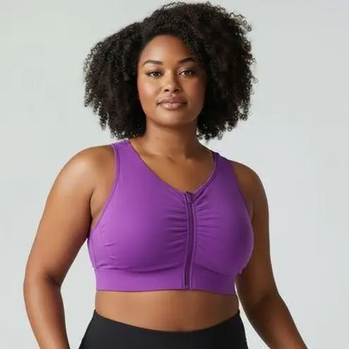 Rhonda Shear Front Zip Sports Bra Purple Size Large Full Coverage Padded