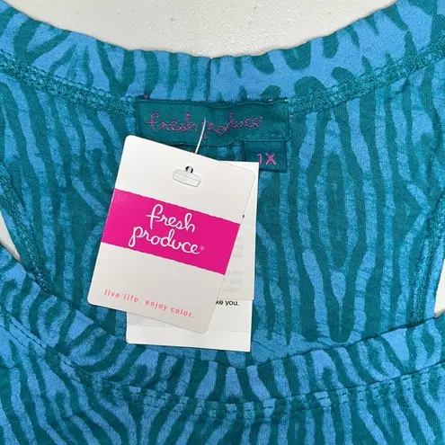 Fresh Produce NWT Size 1X Blue Serengeti Twin Peaks Knit Top Shirt w/ Pockets