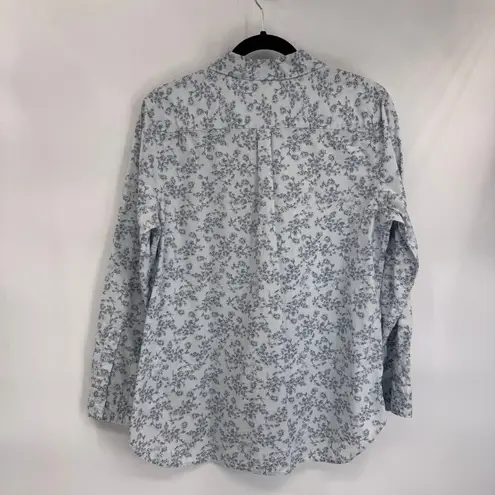 Garnet Hill Button Front Shirt Womens 12 Blue Floral Organic Cotton Feminine