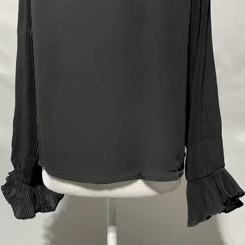 Area Stars New Pleated Puff Sleeve Button Down Blouse Lee Black Size Large