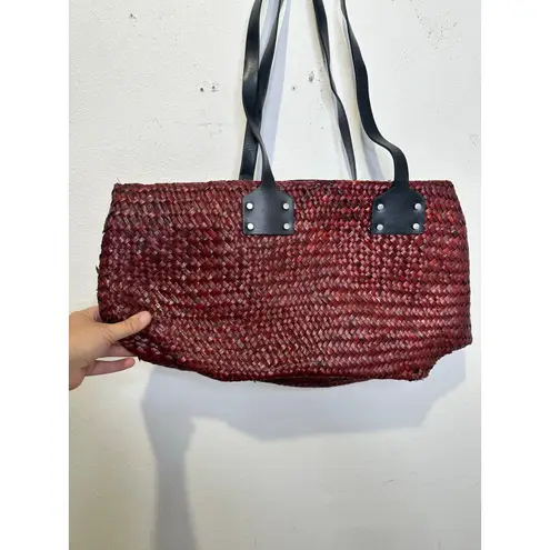 ALLSAINTS Women's Red Straw No Closure Open Zipper Pockets Mosley Straw Tote Bag