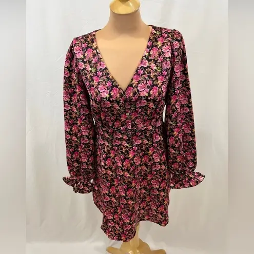 VERO MODA  Elly Floral V-Neck Long‎ Sleeve Mini Dress Tagged Large Fits Small