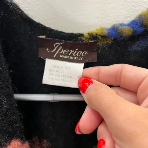 Iperico Flower Knit Shawl Wool Cardigan Made In Italy one size fits most Black Size L