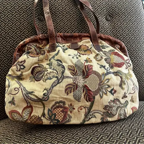 Furla Veg Floral Tapestry and Leather Shoulder Bag