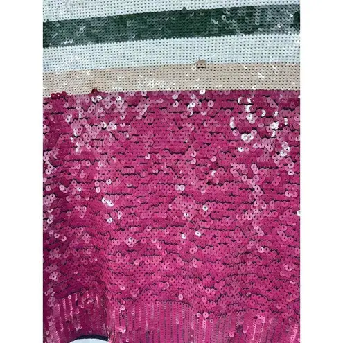 AVIU Bordeaux Sequin Striped Long Sleeve Sweater Size 46 Large US Red