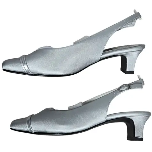 Easy Street Silver Satin Sayo Slingback Heels Women's Size 6N Dance Flex Outsole