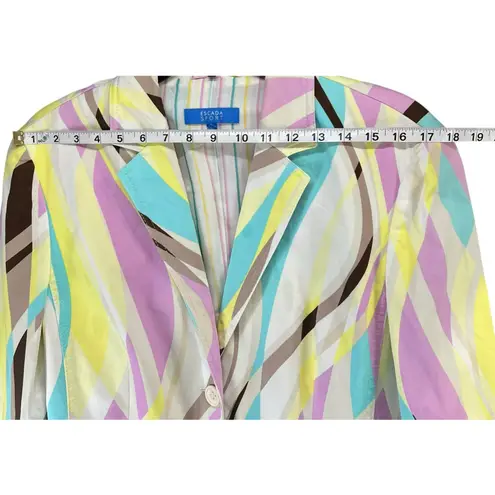 Escada Sport Blazer Jacket Women 12 Multicolor Abstract Pockets Maximalist Retro Pink