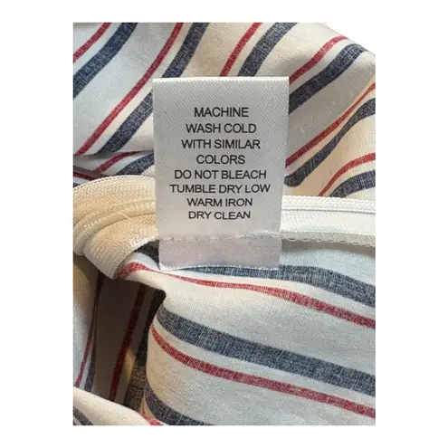 Greysn Striped Blouse Balloon Sleeve Mock Neck Red White Blue Women Medium NWT