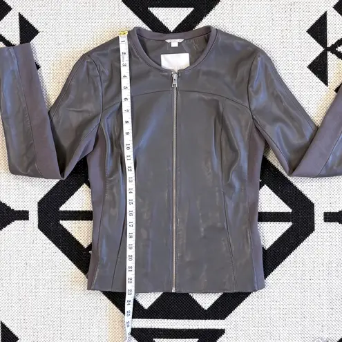 SOIA & KYO Sianne Lamb Leather Collarless Jacket in Dark Gray Small