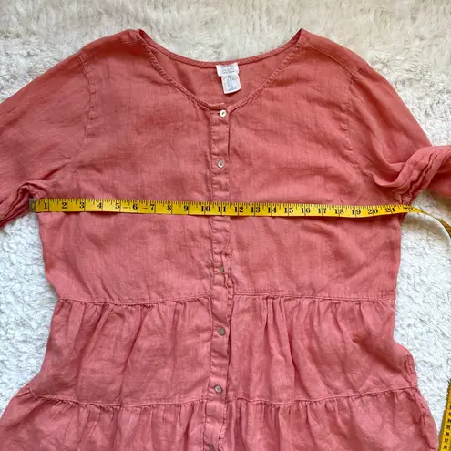 Sigrid Olsen Linen Button Up Tunic Top XL Peach Roll Tab Long Sleeve Peasant