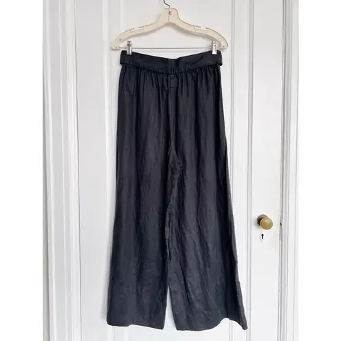 Free The Label • Monaco Pants black linen wide leg pleated ankle cropped Size M