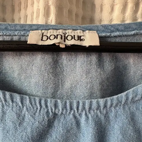 Bonjour Vintage tunic XL embellished chambray top retro boho 1990s