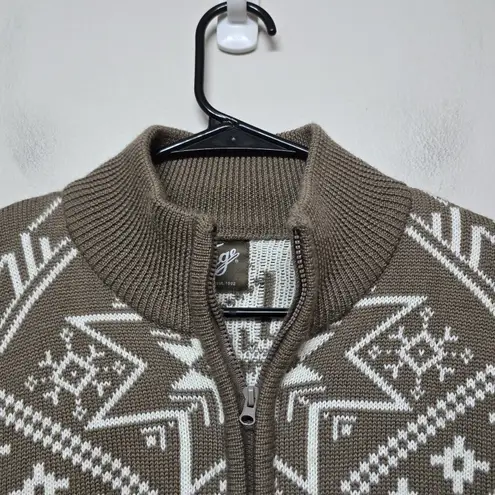 Norge Nordic Wool Blend Sweater Women's M Zip Cardigan Fair Isle Brown White Size M
