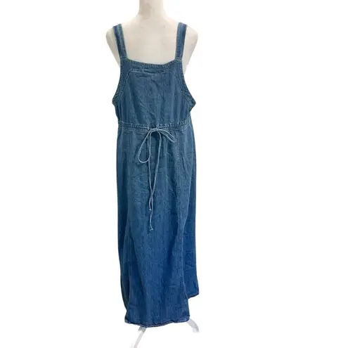 Vintage Western Button Front Denim Jumper Maxi Dress Sleeveless Y2K size 14 Blue