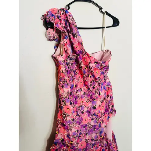 Shoshanna Pryia One Shoulder Maxi Dress Floral Ruffled Tiered Dress size 8 FLAW