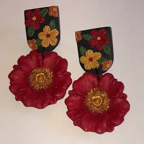 Red and Yellow Floral Retro Boho Earrings