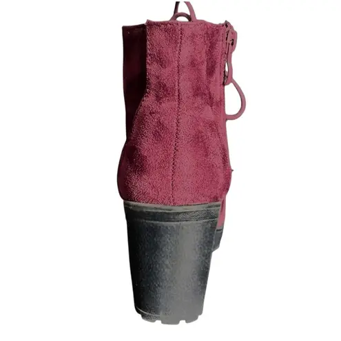 Top Moda NWT Womens Ankle Boots Burgandy Faux Leather Lace Up Side Zip Heel