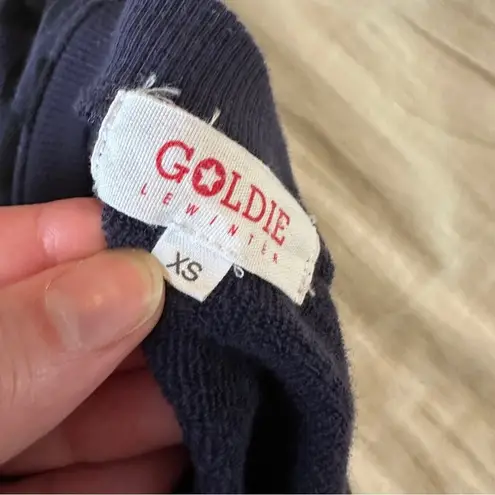 Goldie Puff Sleeve Leopard Crewneck Sweatshirt XS Navy Black