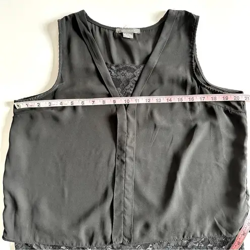 Suzy Shier Black Sleeveless Layered Top with Lace Hem, Size Large