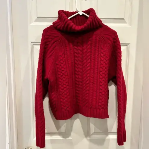 Alice + Olivia  Red Turtleneck Cropped Cable Knit Sweater women’s‎ size Large