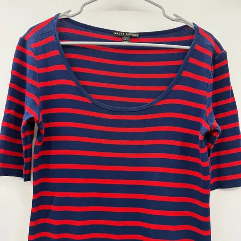Ralph Lauren Black Label Navy Blue & Red Stripe Short Sleeve Dress Sz L