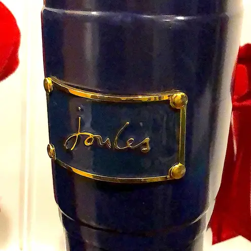 JOULES Navy Blue Tall Rain Boots with Red Bow and Toile Lining Size 9
