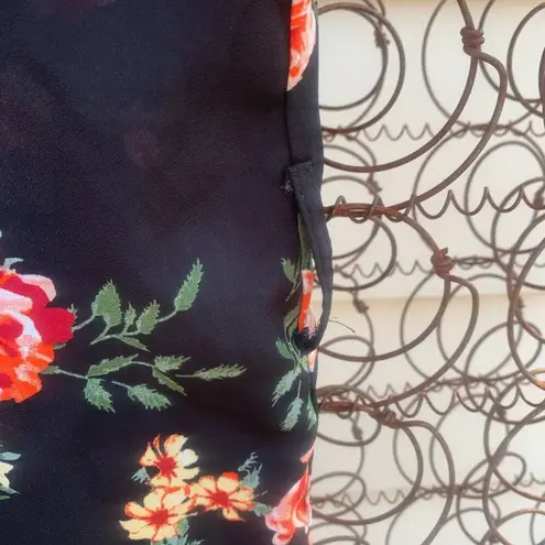 Belle Tweed belted black floral tunic blouse XL boho