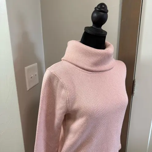 J. Crew Factory Herringbone Pink White Turtleneck Sweater Soft Knit Fleece Lined Size XS