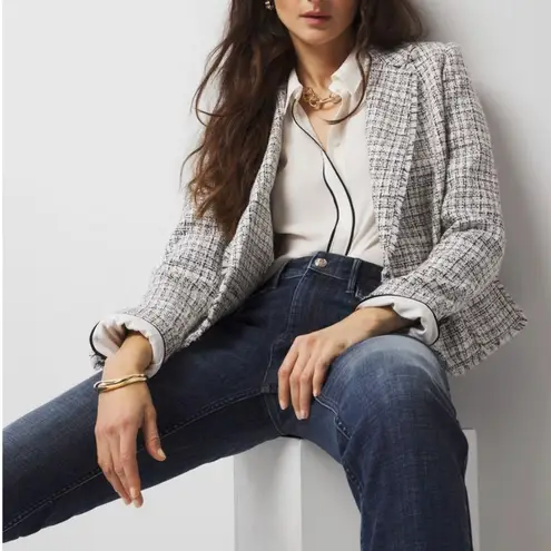 White House | Black Market WHBM Cropped Tweed Jacket in Black / Ecru Crosshatch Sz 12 NWT $185R