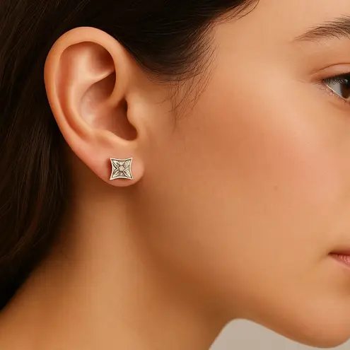 Bridge Diamond Sterling Silver Square Stud Earrings 1/10 CTW