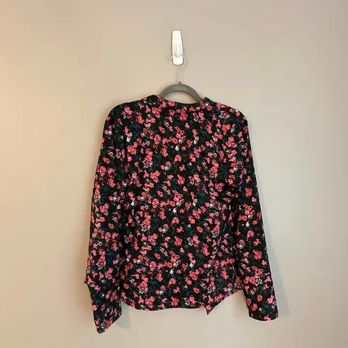 Something Navy  Multicolor Floral Long Sleeve Wrap Front Blouse Size M