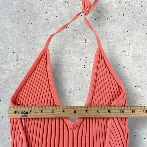 GAUGE81 Moura Plunge Top Women Small Ribbed Knit Halter Coral Viscose‎ Blend Orange