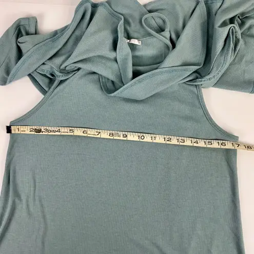 NOUVIDA Ruffle Cold Shoulder Tank Top Ribbed Knit Sleeveless Blouse Casual Blue Size M