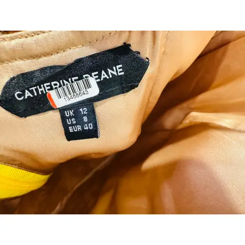 CATHERINE DEANE Yellow Floral Lace Overlay Peony Figure Hugging Dress size US 8