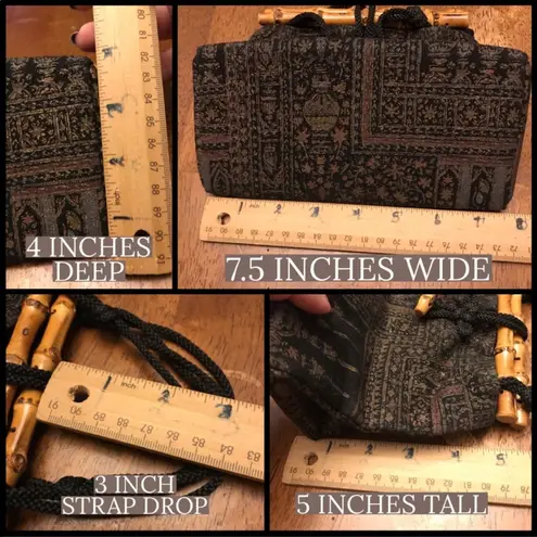 VINTAGE CIRCA 1970'S HANDMADE BROWN AND NEUTRALS FOLIATE BAMBOO HANDLE TOTE