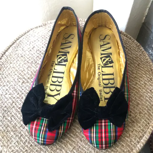 Sam & Libby 1990s vintage The original ballet flats-  plaid velvet bow flats - red, green, black ballet flats