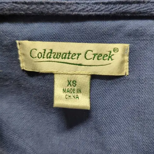 Coldwater Creek Shirt Blue Woman's XS 3/4 Snap Hooded Pull Over Coastal