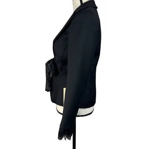 Bloomingdale’s Petite SZ 6P Wool Blazer Jacket Lined Collared Lace Accents Black