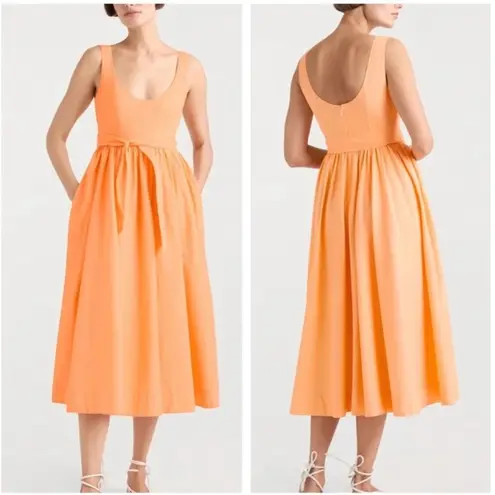Cinq à Sept NEW Kilah Cotton Belted Midi tank Dress Marmalade Orange sz 10