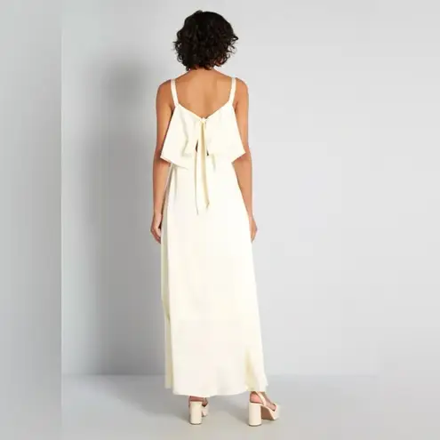 Molly Bracken My New Chapter Maxi Dress Cream White Overlay Tie Bow Back M NWT