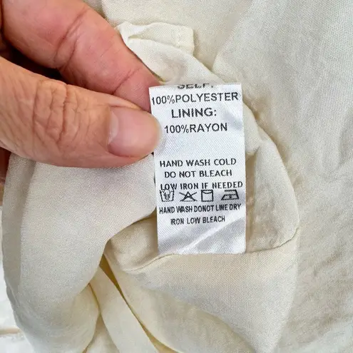 Aaron & Amber Casual Short Sleeve Ruffle Babydoll Dress Knee Length Cream Small