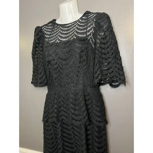 Vintage Kappi Dress Womens Small Black Lace Peplum Midi Cocktail Made USA 80s